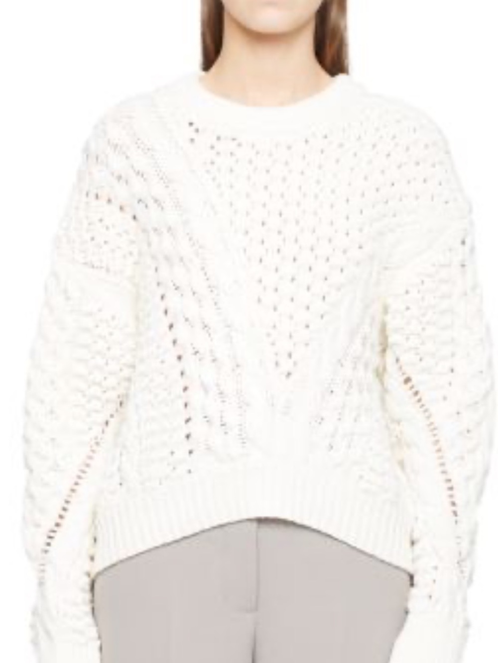 3.1 Phillip Lim Cream Open‑Knit Crewneck Sweater